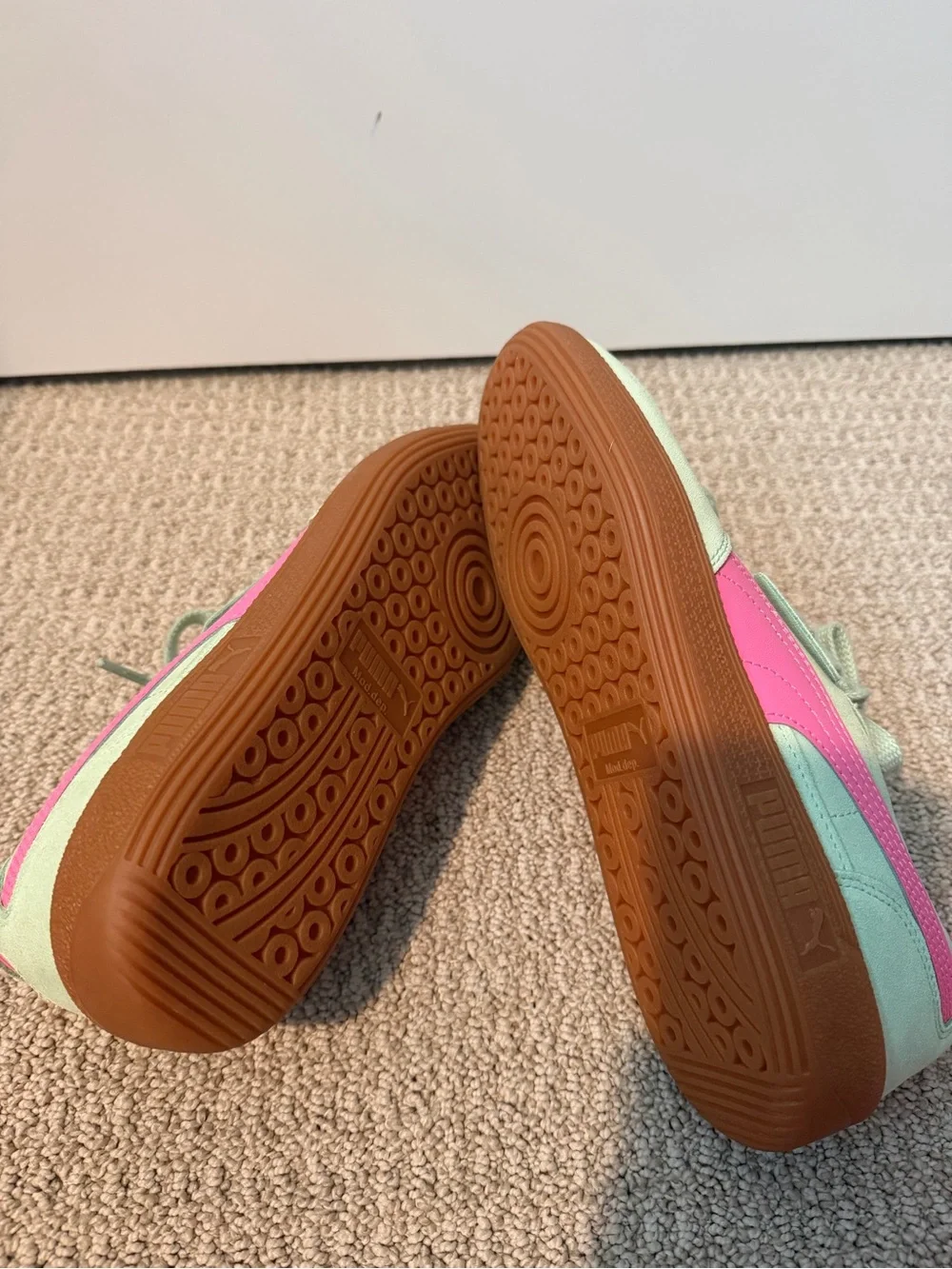 Puma Kids Palermo Suede Sneakers in Mint Green & Hot Pink